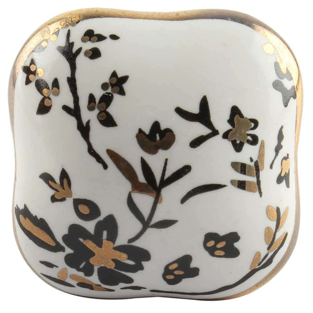 Hana - White, Black & Gold Ceramic Knob