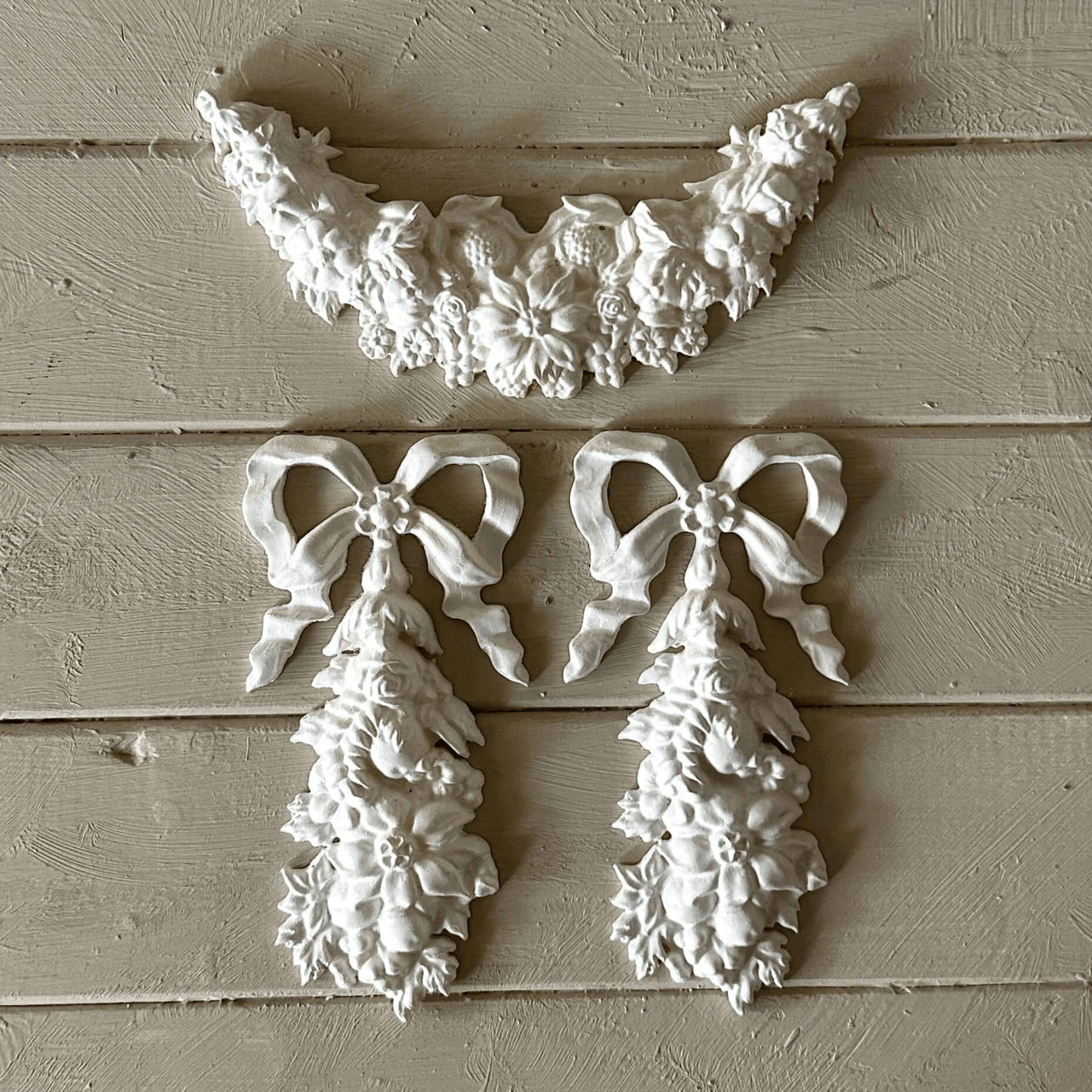 Drop 001 - Resin Applique for Furniture & Crafts showcasing floral and bow designs for vintage decor.