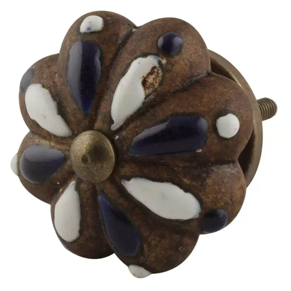 Rustic - Navy & White Ceramic Knob