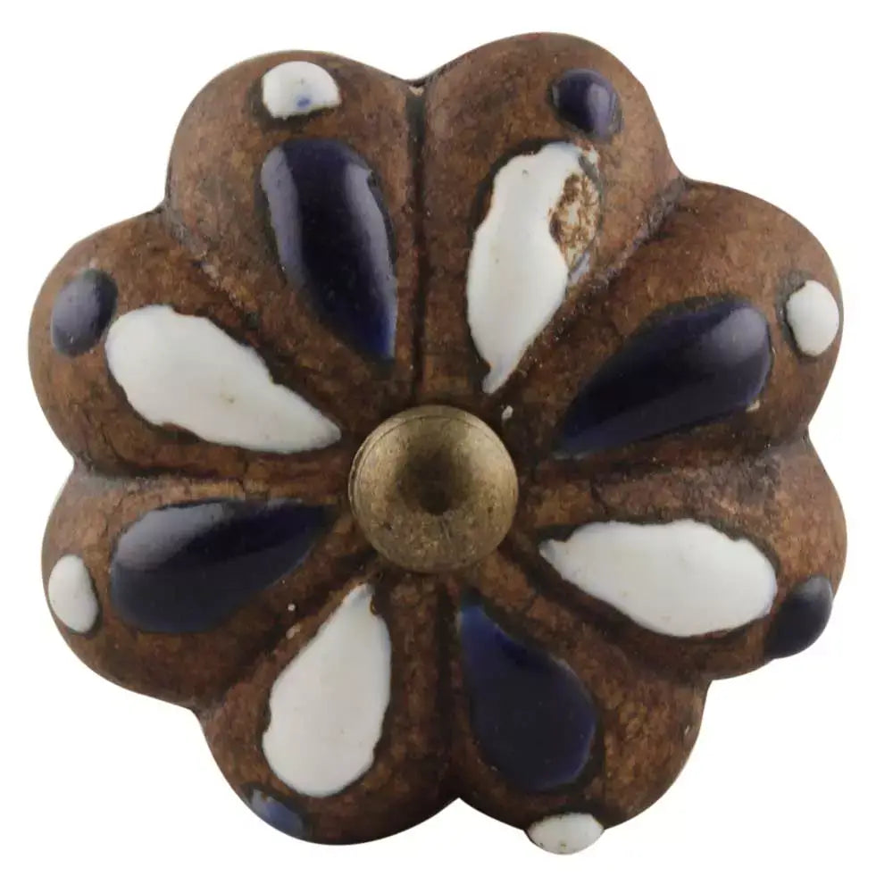 Rustic - Navy & White Ceramic Knob