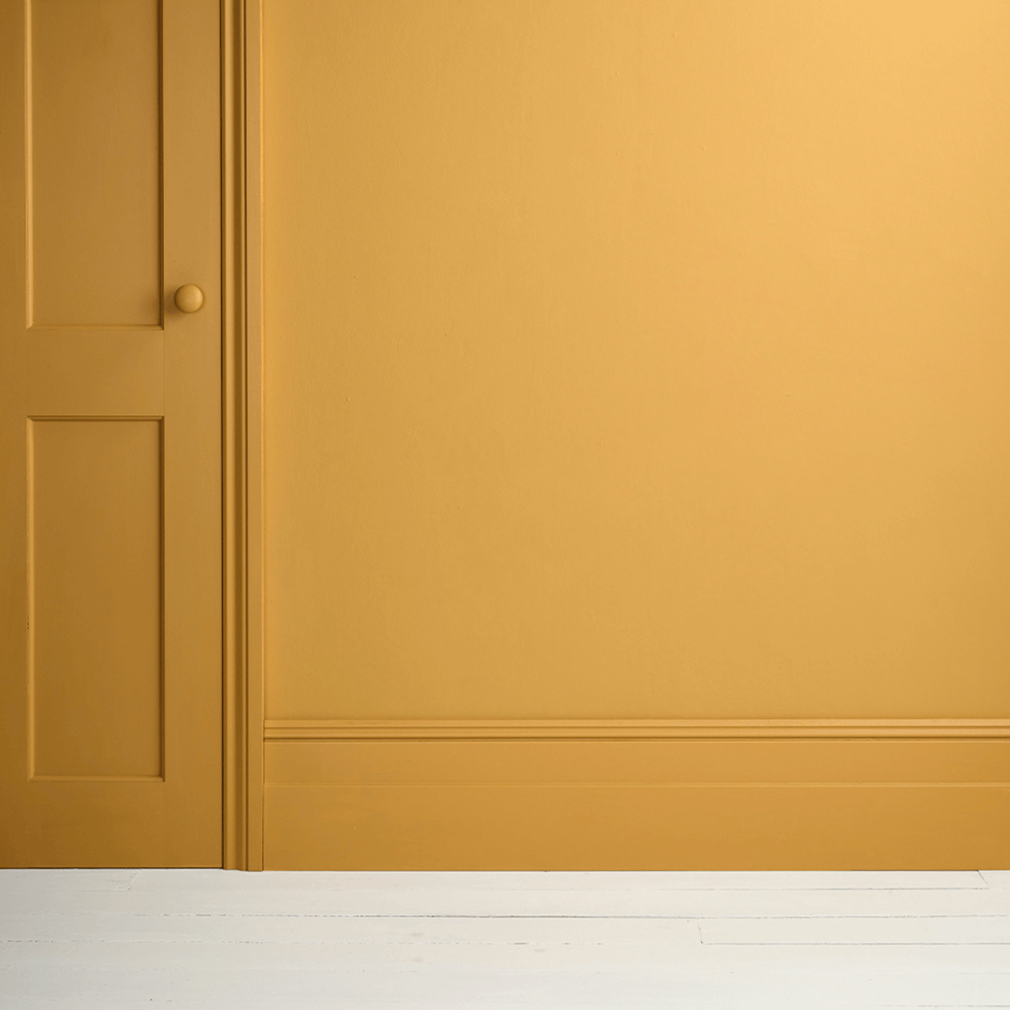 Interior wall and door painted in Carnaby Yellow in a rich mustard tone