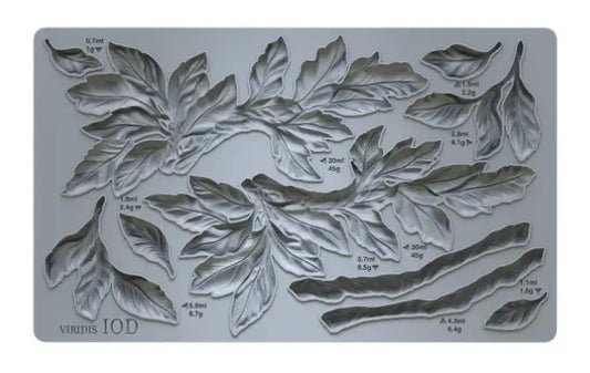 IOD Viridis Decor Mould showcasing detailed leaf designs for furniture and décor styling.