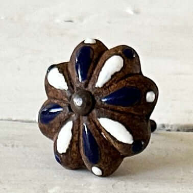 Rustic - Navy & White Ceramic Knob