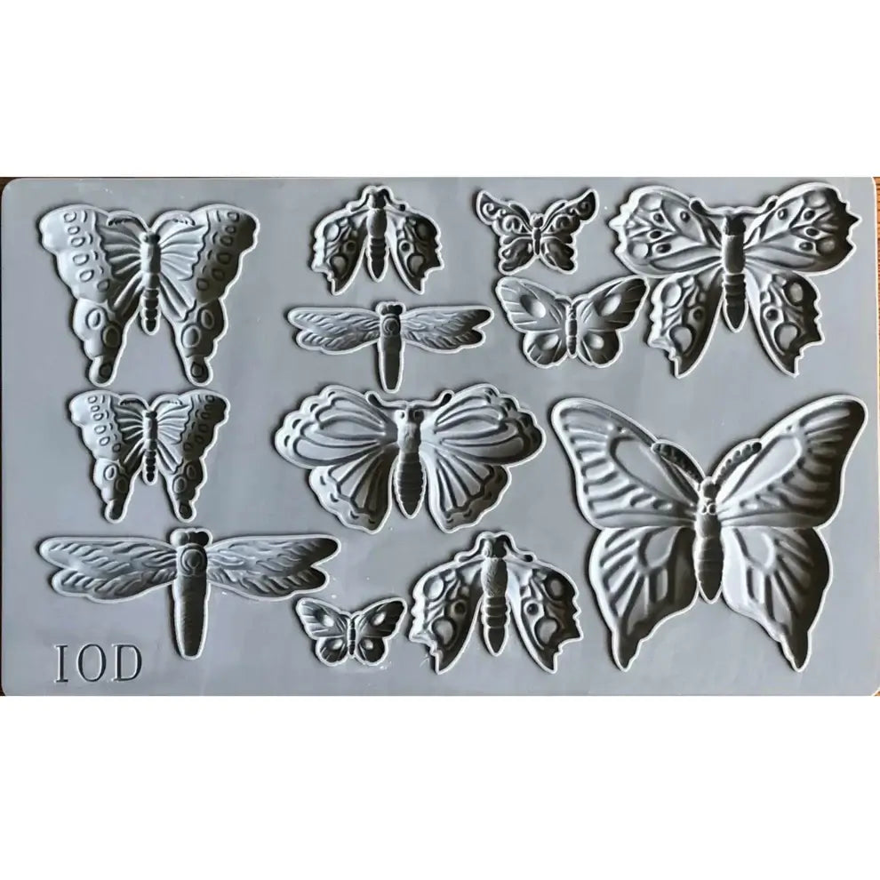 IOD Monarch Decor Mould featuring detailed butterfly and dragonfly designs for crafts and baking.
