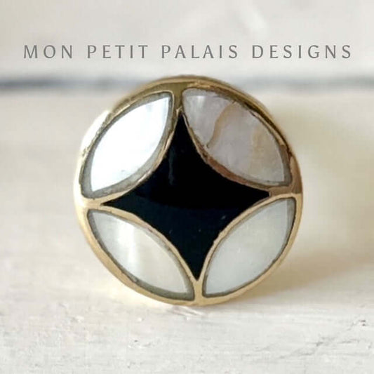Alex brass and black mother of pearl diamond knob - luxe geometric handle with aged gold finish from Mon Petit Palais Designs
