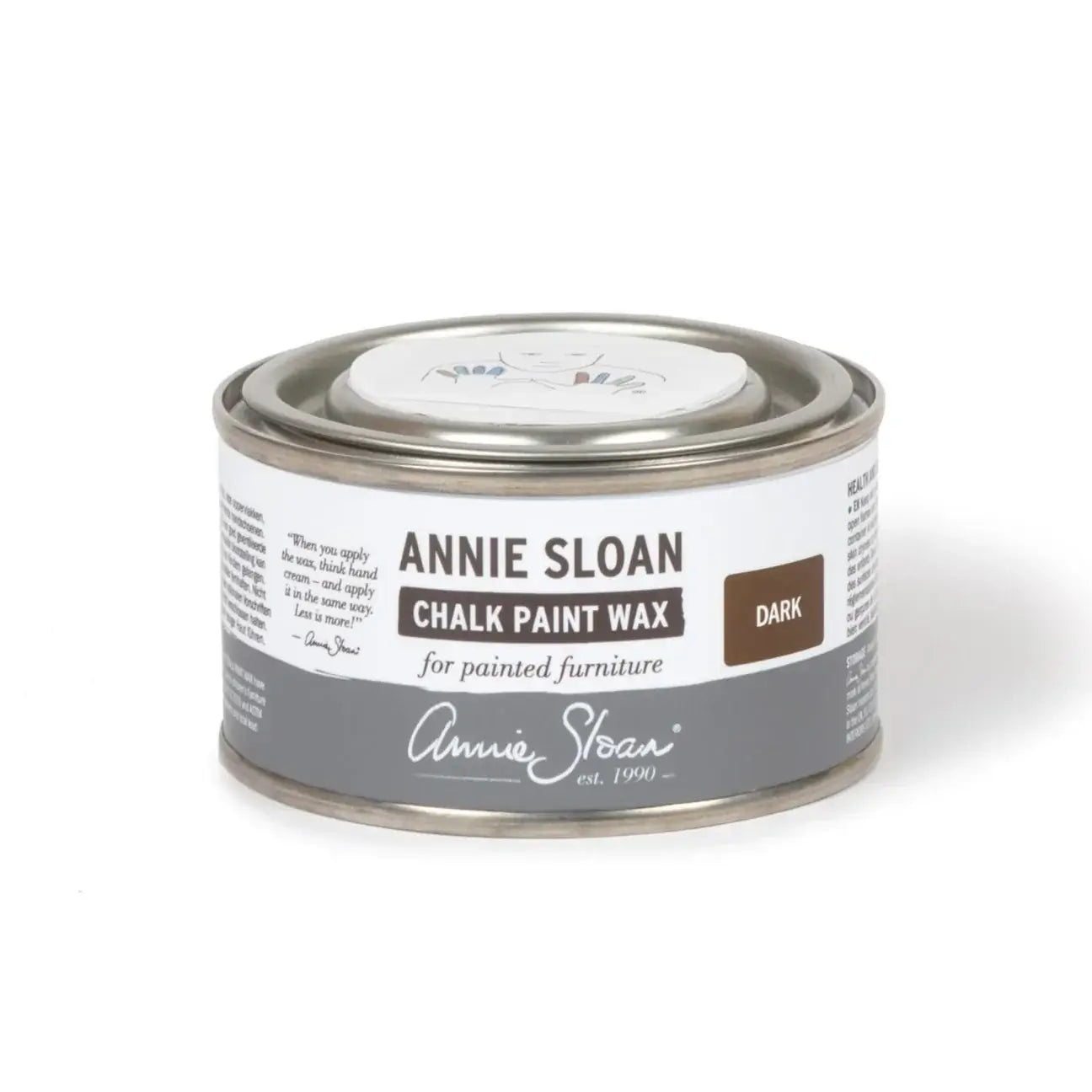 Annie Sloan Dark Chalk Paint™ Wax can for painted furniture with dark color and branding.