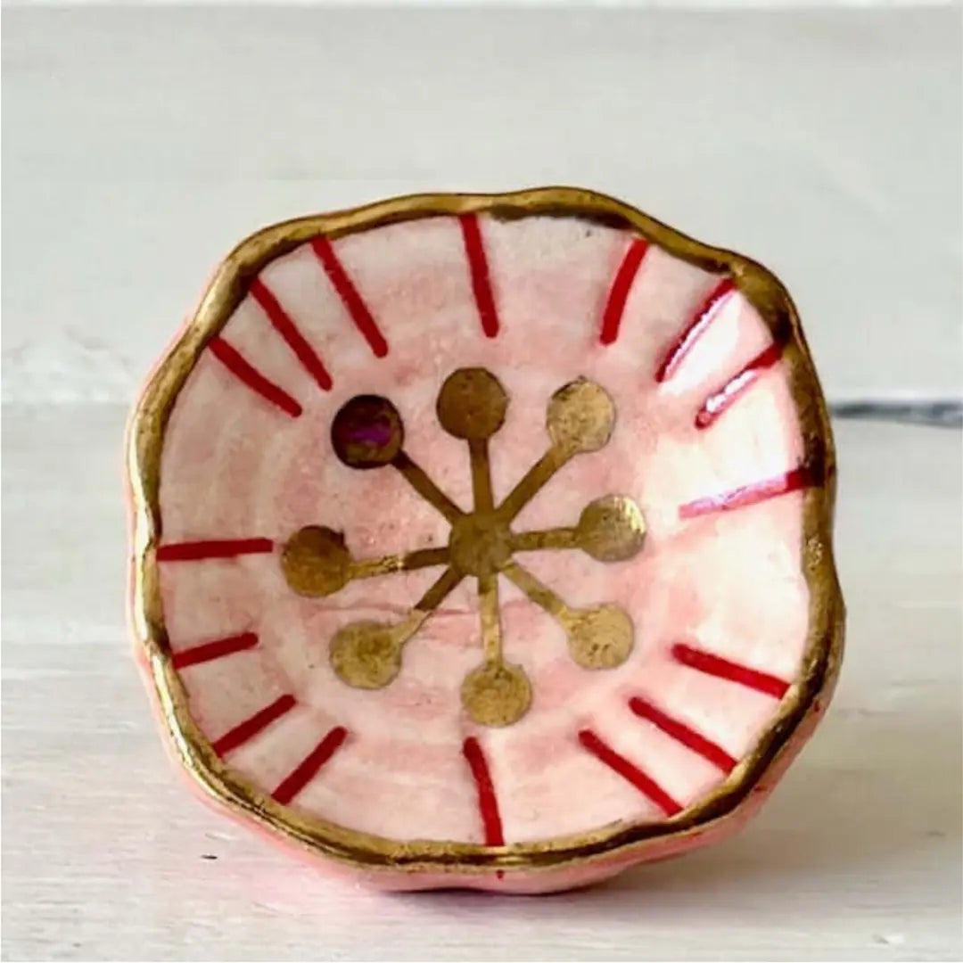 Blush & Gold Bloom Ceramic Knob handcrafted pink ceramic knob with gold trim and floral design