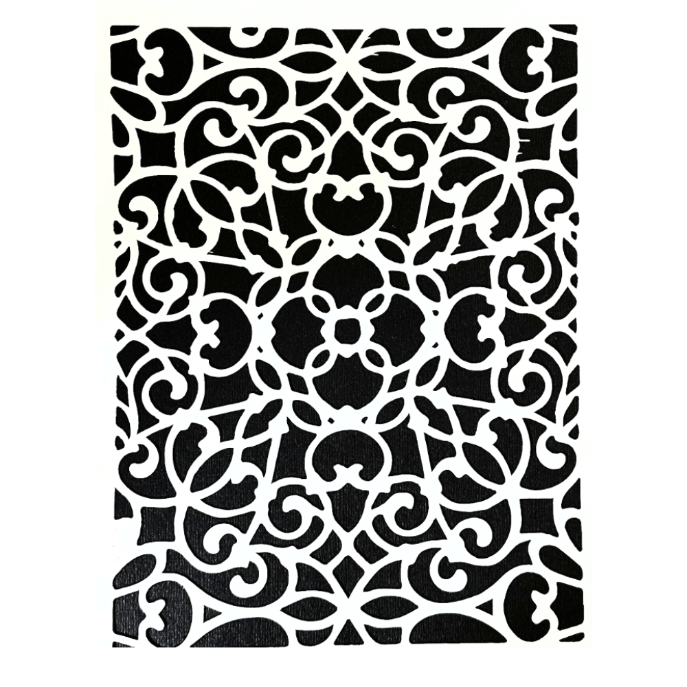 Valencia Fretwork Stencil showcasing intricate Moorish-inspired design for elegant project transformation.