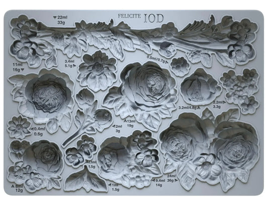 IOD Felicite Decor Mould with intricate rose designs, perfect for crafts and baking projects, measuring 5 x 7 inches.