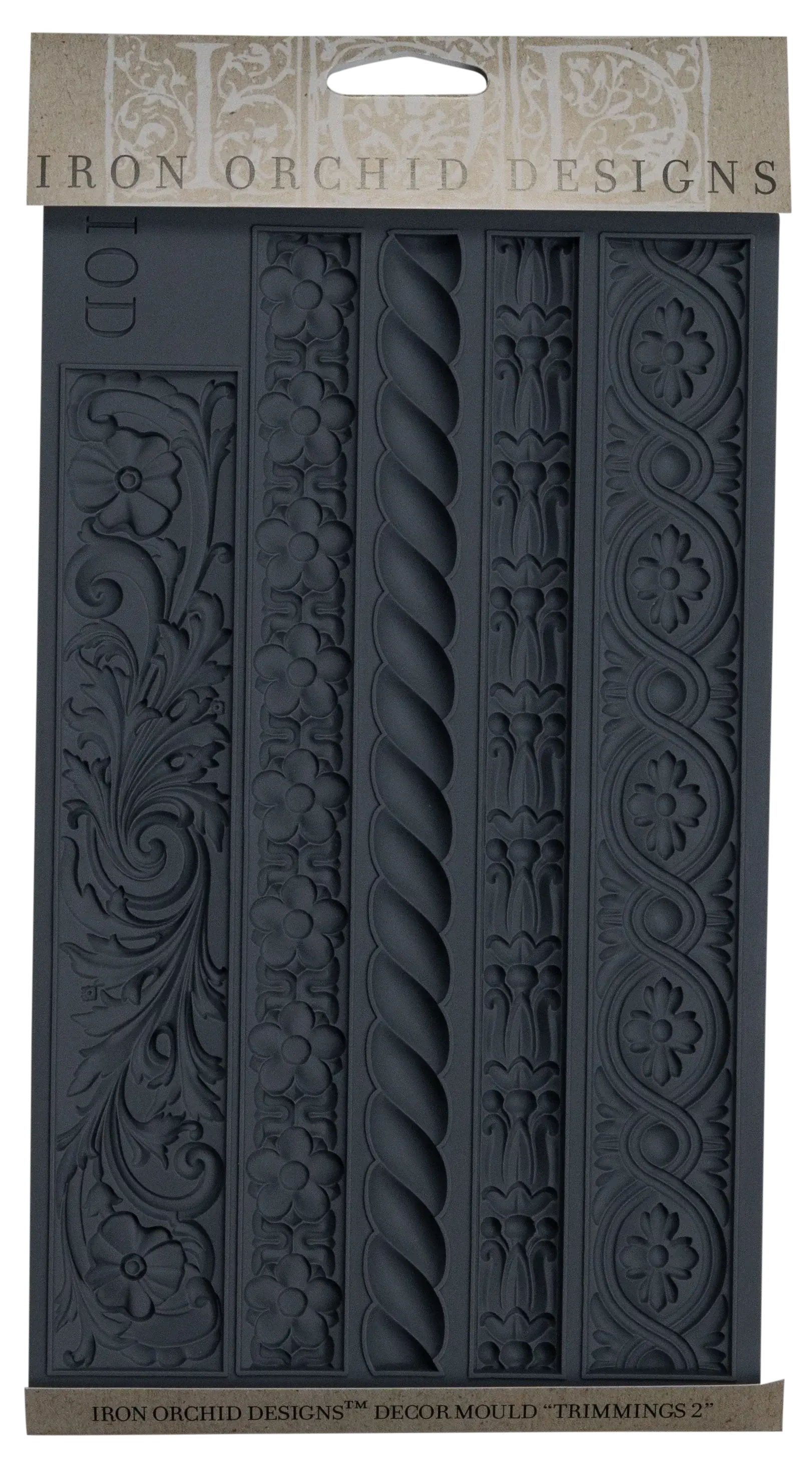 IOD Trimmings 2 Decor Mould featuring ornate designs for adding decorative touches to furniture and décor.