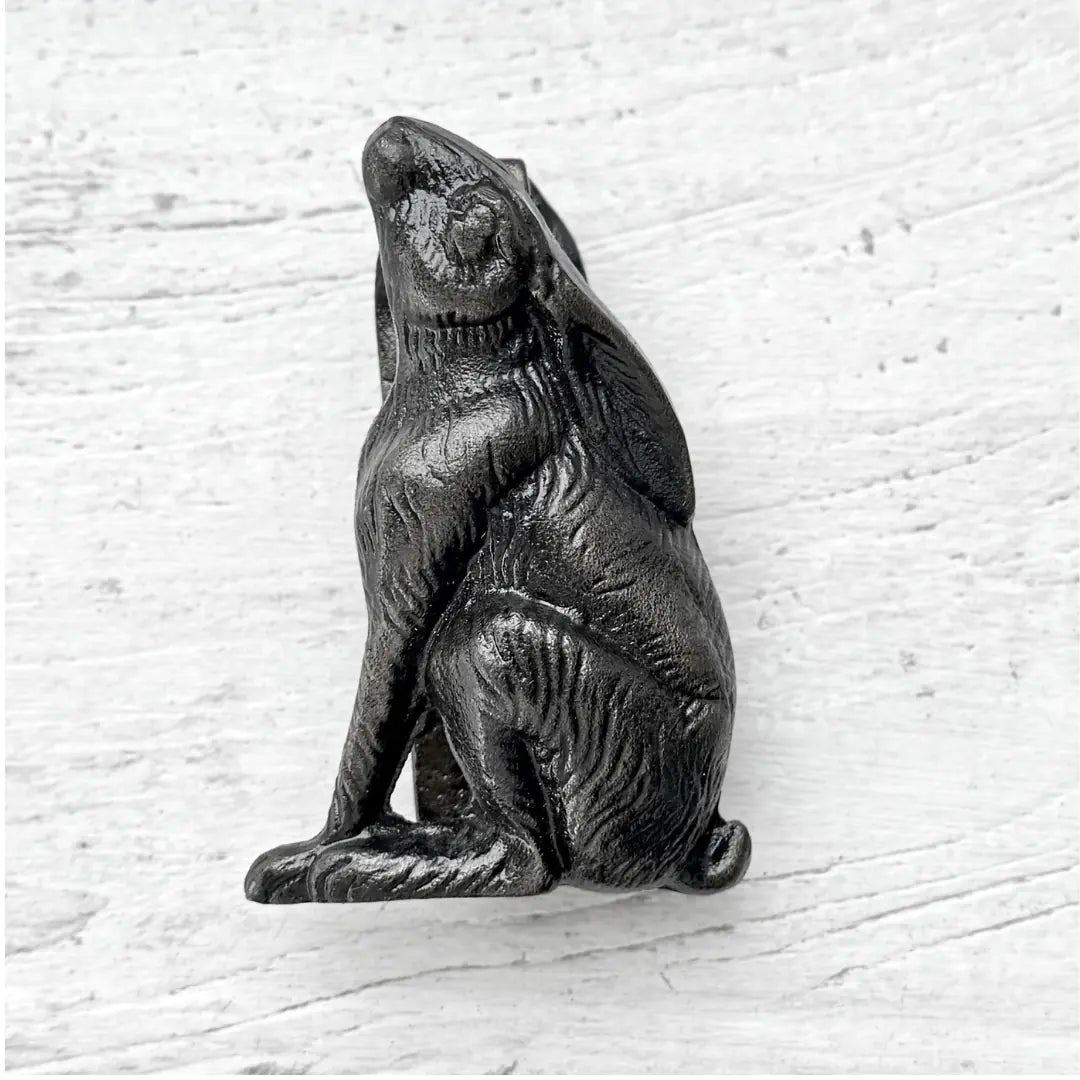 Lapin Classic French Rabbit Door Knocker in aged bronze cast iron, front view showing beautifully detailed rabbit design for French Provincial and cottage-style homes.