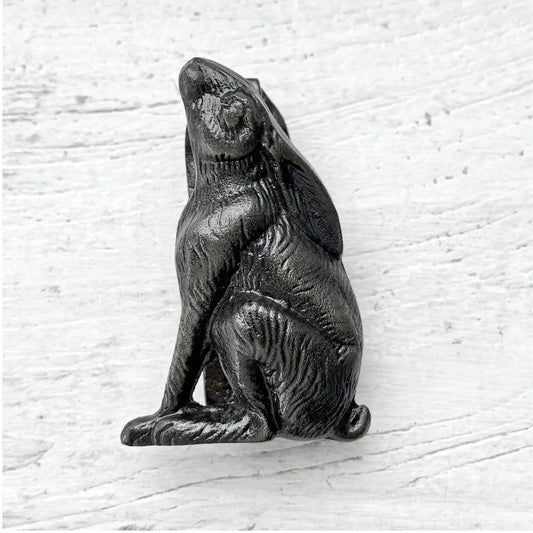 Lapin Classic French Rabbit Door Knocker in aged bronze cast iron, front view showing beautifully detailed rabbit design for French Provincial and cottage-style homes.