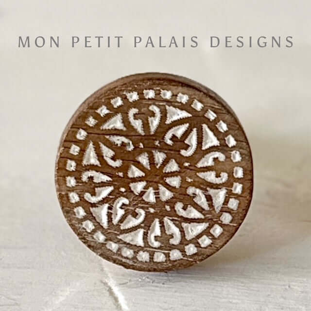 Marie carved wood knob with detailed cut-out design in natural finish - coastal boho handle from Mon Petit Palais Designs.