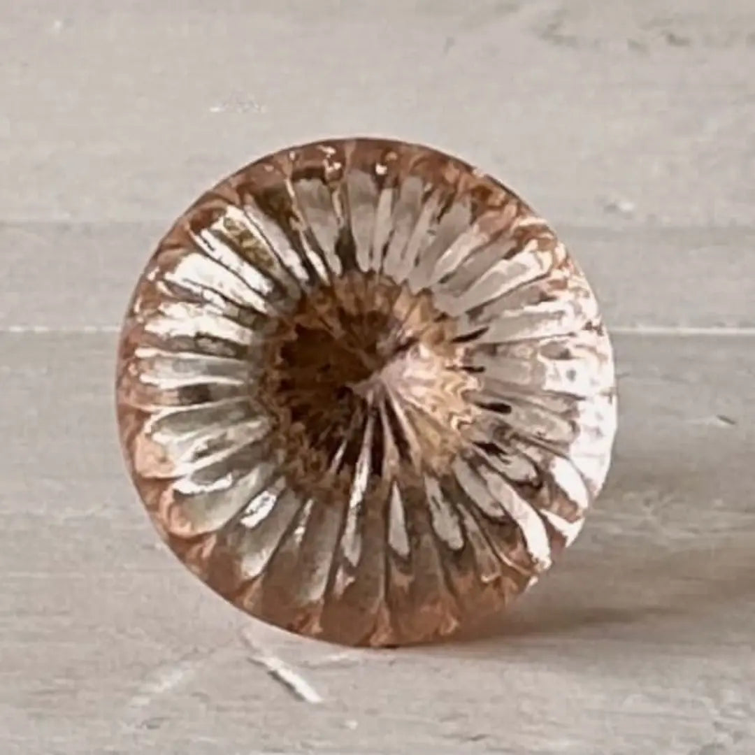 Rose Quartz Pink Glass Knob front view showcasing intricate fluted detailing and light-reflecting facets for an elegant vintage touch.