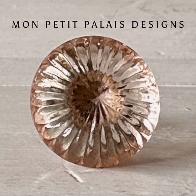Rose Quartz Pink Glass Knob front view showcasing intricate fluted detailing and light-reflecting facets for an elegant vintage touch.