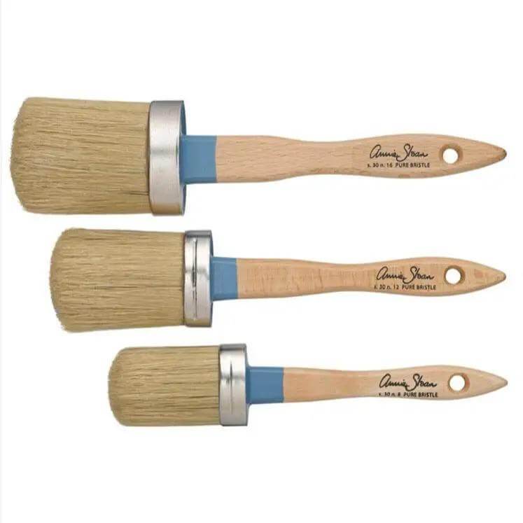 Annie Sloan Large Natural Bristle Paint Brush set with three wooden-handled brushes and natural split bristles.