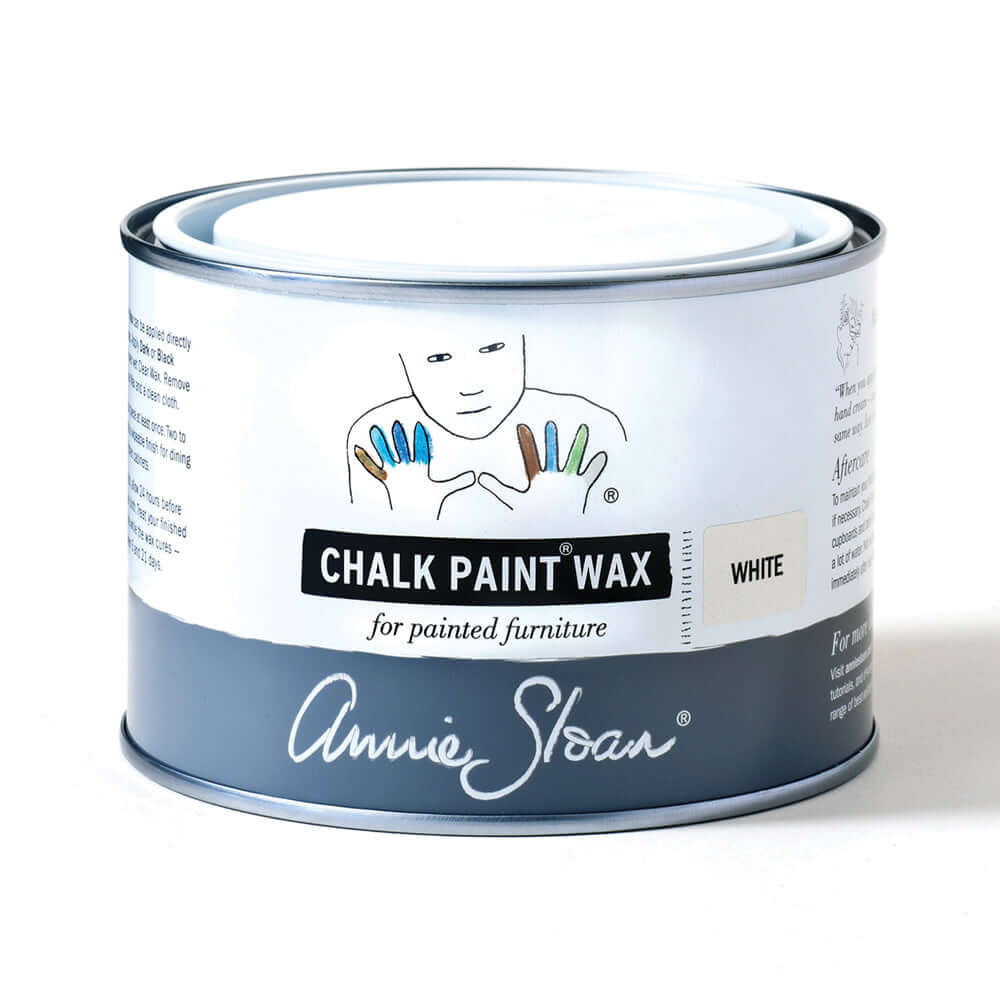 Annie Sloan White Chalk Paint™ Wax can for painted furniture and decor, showcasing its soft limed finish.