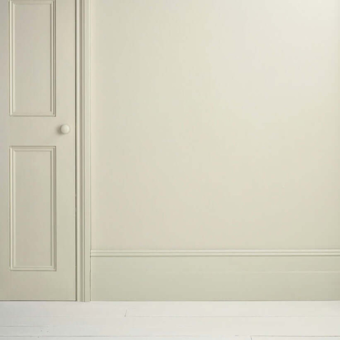 Cotswold Green - Annie Sloan Satin Paint on a wall with a beige door and white trim.