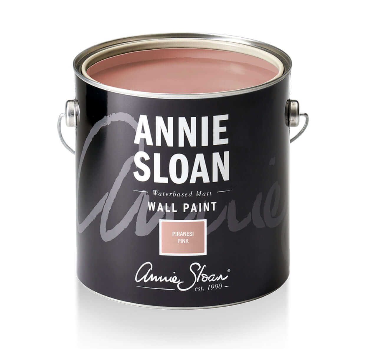 Annie Sloan Piranesi Pink wall paint can with matte finish, showcasing a soft blush color.