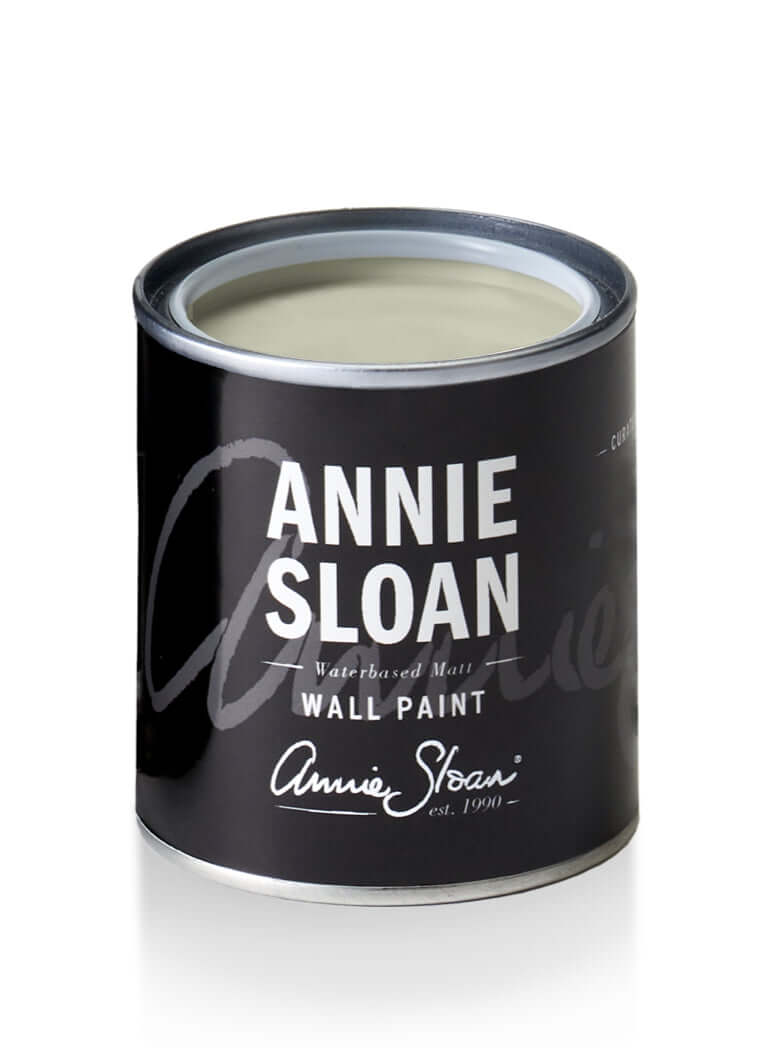 Cotswold Green Annie Sloan Wall Paint can, featuring a sleek black design with white text.