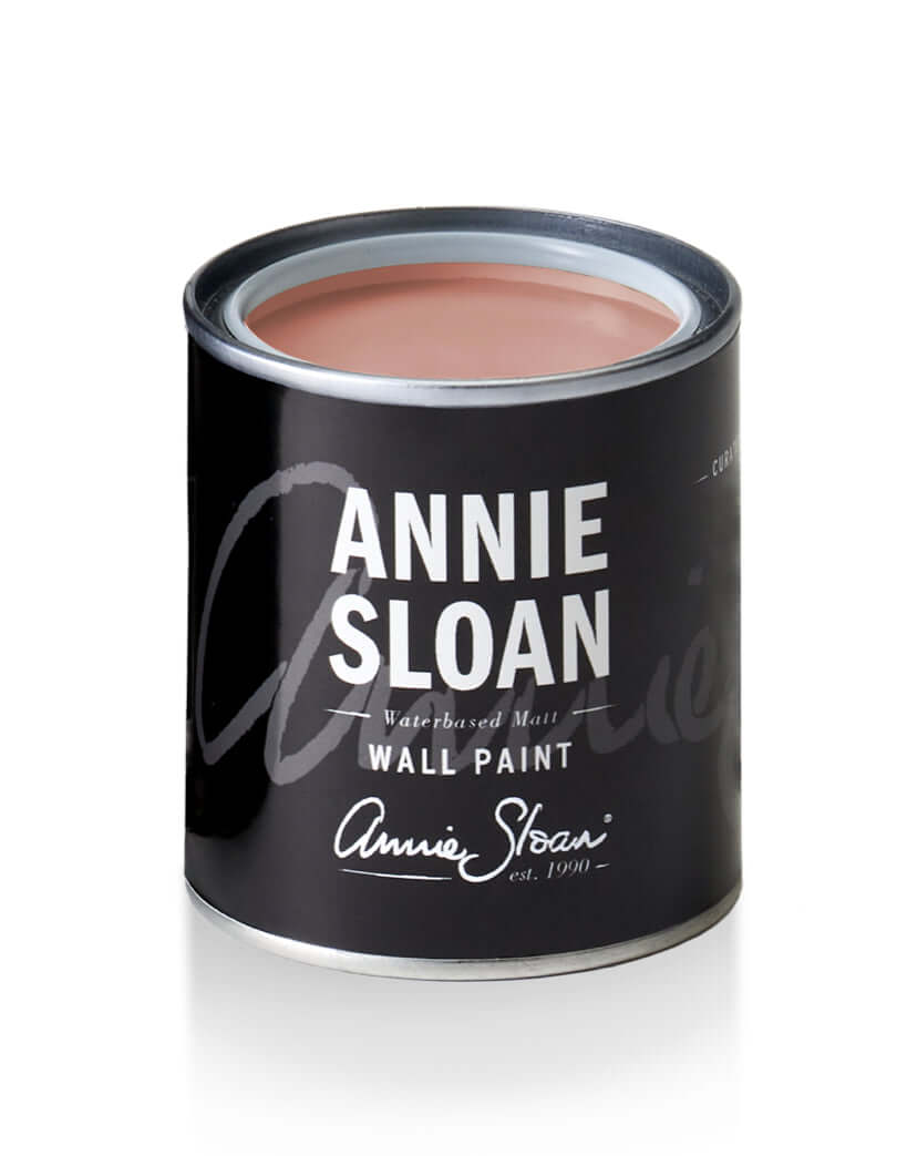 Annie Sloan Piranesi Pink wall paint can with black label, perfect for home decor and painting projects.