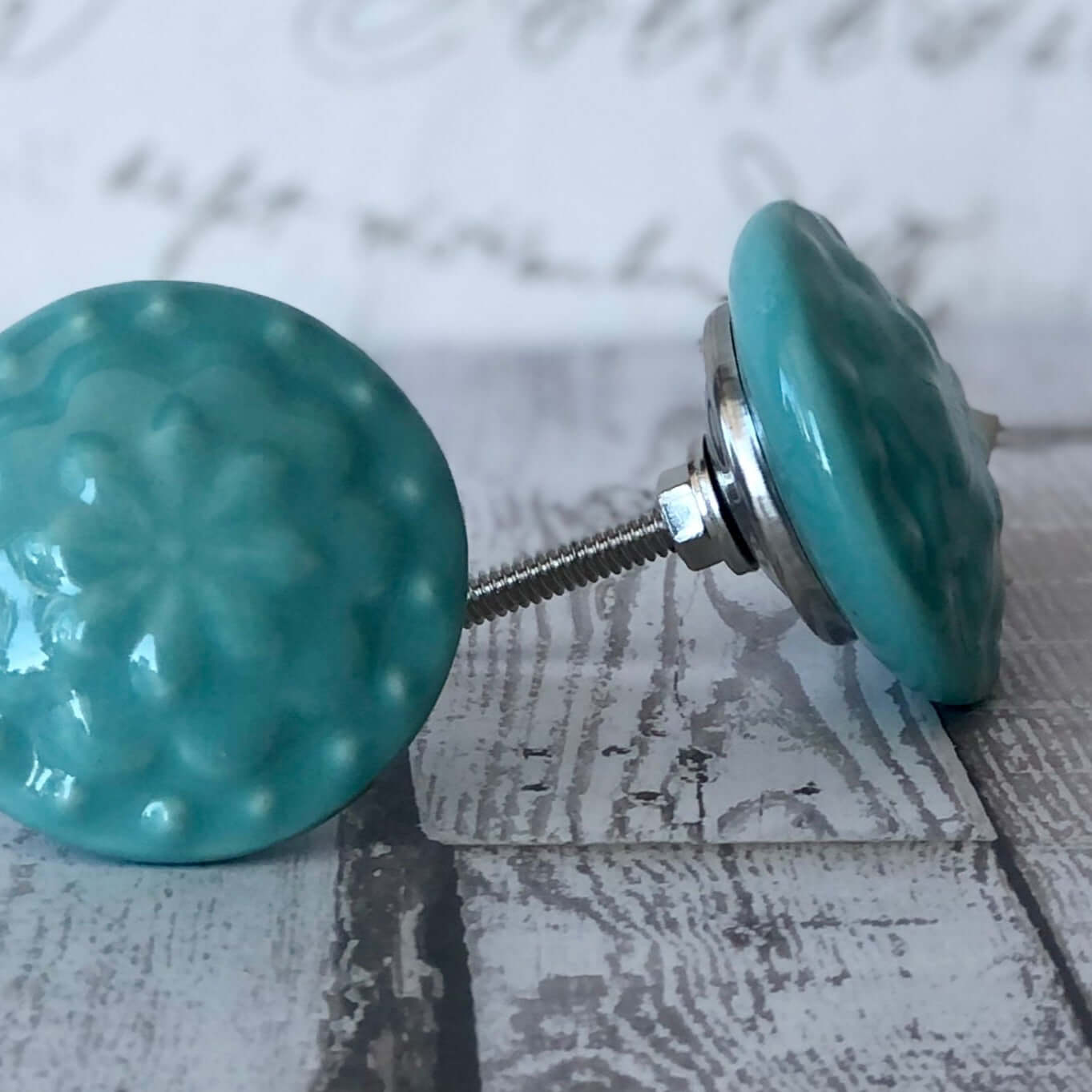 Azure - Turquoise Floral Ceramic Knob