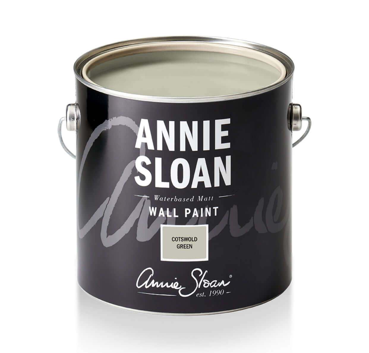 Cotswold Green Annie Sloan Wall Paint can, showcasing a water-based matte finish, perfect for interior walls.