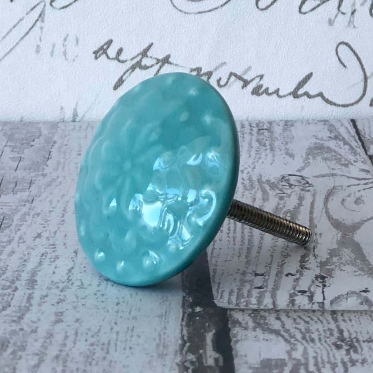Azure - Turquoise Floral Ceramic Knob