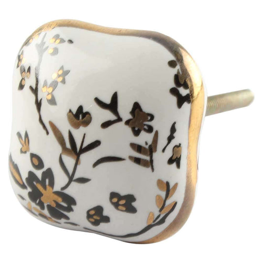 Hana - White, Black & Gold Ceramic Knob