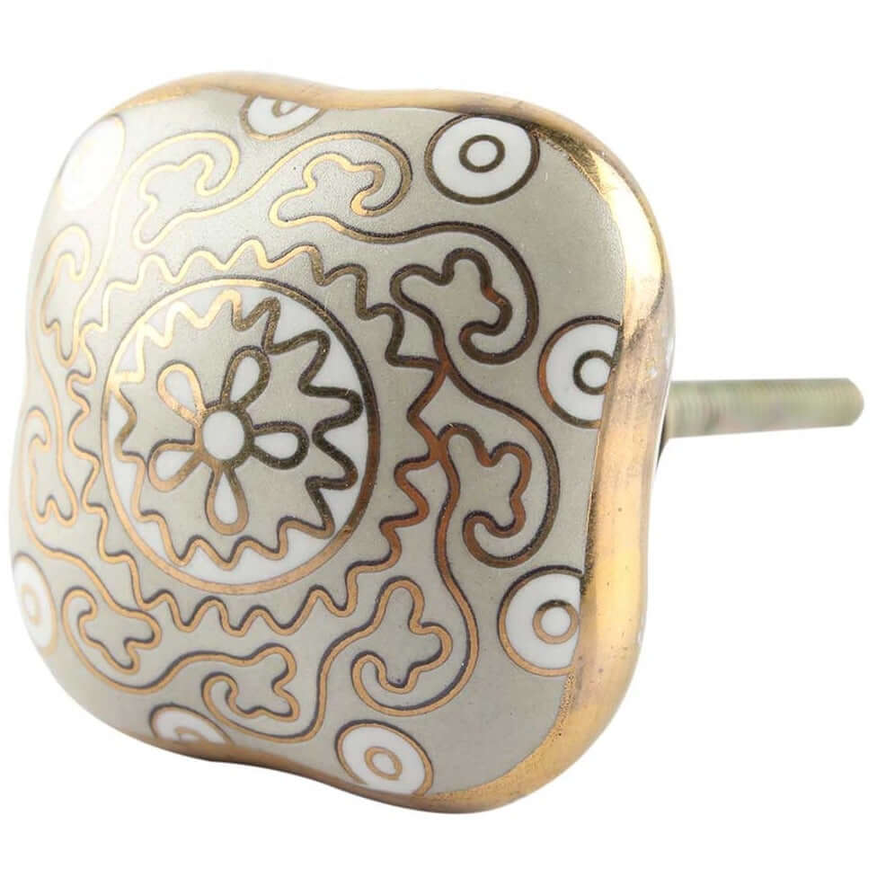 Jessie - Light Grey & Gold Ceramic Knob
